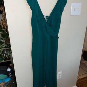 Lovers + Friends Deep Green Ruffle Jumpsuit